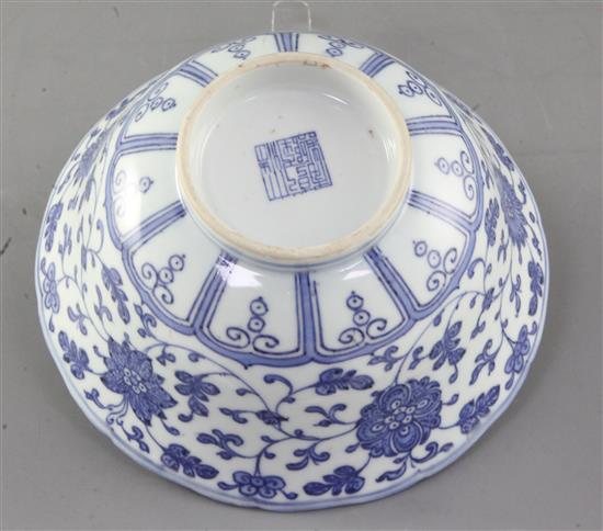 A Chinese Ming style blue and white bowl, Qianlong seal mark and of the period (1736-95), 18cm